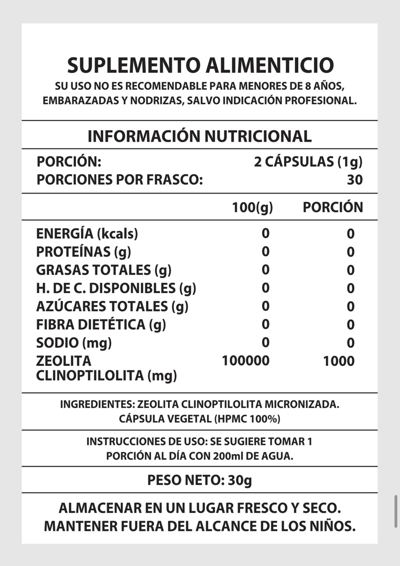 Zeolita 1000mg – 60 cápsulas | Detox y Bienestar desde adentro 💊