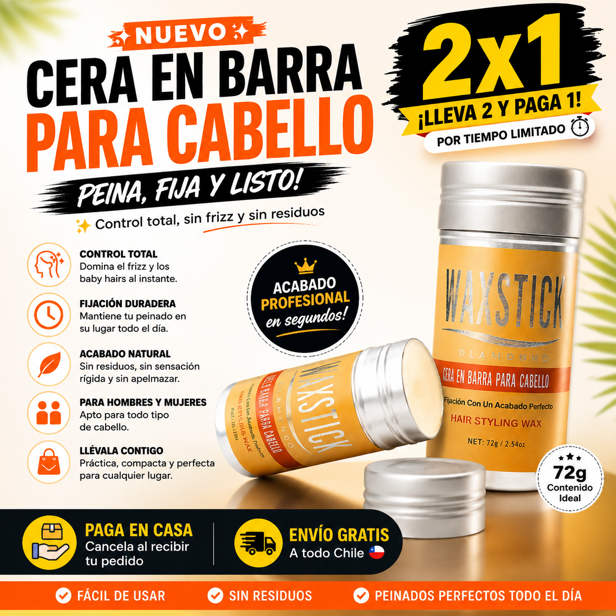 Cera en Barra para Cabello Hair Stick Wax® 2X1