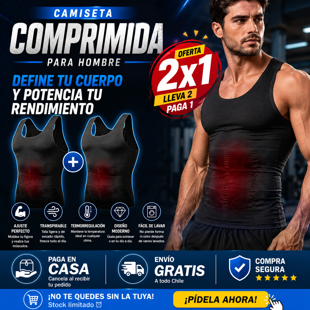 Camiseta Comprimida para Hombre | Máximo Estilo, Comodidad y Rendimiento 2X1💪