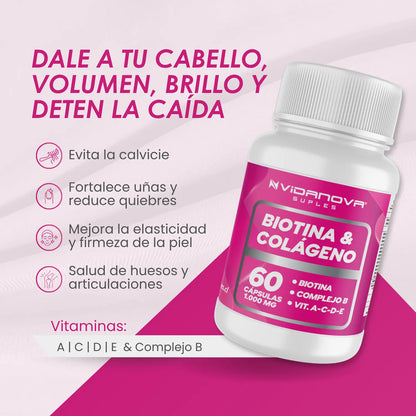 Biotina + Colágeno 1000mg – 60cap | Belleza y salud desde adentro 💖