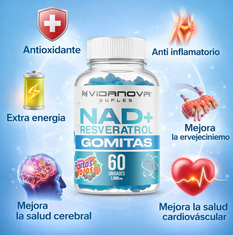 NAD+ Resveratrol 1000mg | 60 Gomitas Rejuvenecedoras ✨