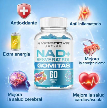 NAD+ Resveratrol 1000mg | 60 Gomitas Rejuvenecedoras ✨