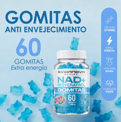 NAD+ Resveratrol 1000mg | 60 Gomitas Rejuvenecedoras ✨