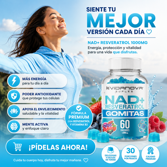 NAD+ Resveratrol 1000mg | 60 Gomitas Rejuvenecedoras ✨
