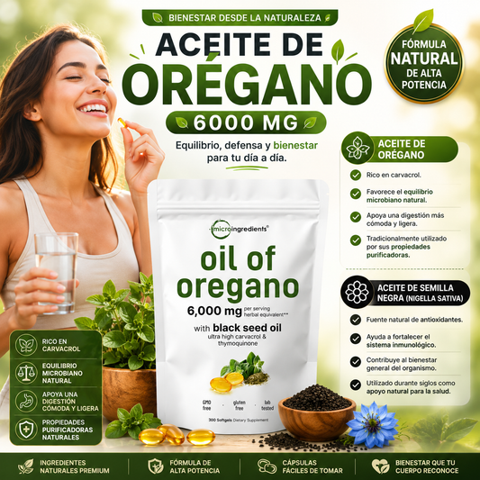 Aceite de Orégano 6000 mg + Semilla Negra Natural™ | 60 Cápsulas 🌿
