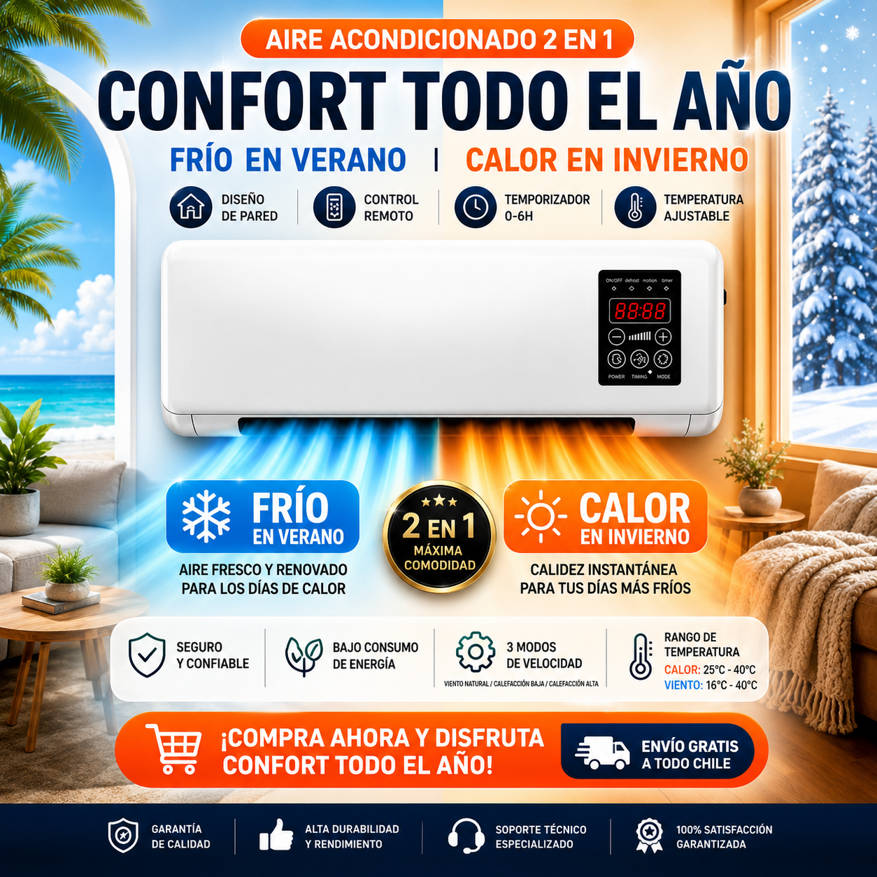Aire Acondicionado 2 en 1 – Fresco en verano, cálido en invierno❄️🔥