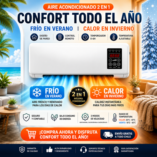 Aire Acondicionado 2 en 1 – Fresco en verano, cálido en invierno❄️🔥