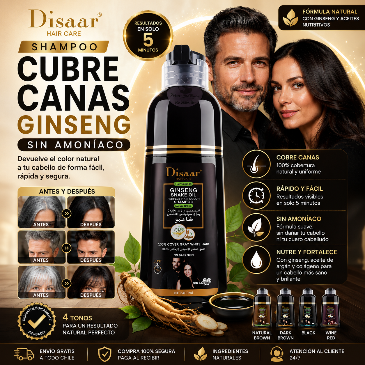 Disaar® Shampoo Colorante Tinte Cubre Canas – ¡Recupera tu Color Natural al Instante! 🌟