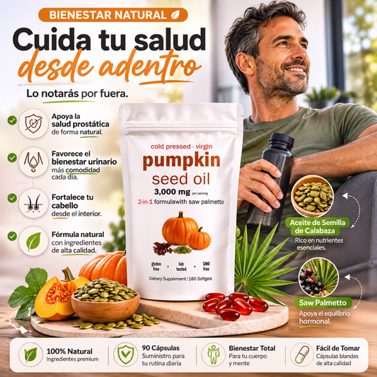 Aceite de Semilla de Calabaza + Saw Palmetto 90 Cápsulas | Salud Prostática y Bienestar Masculino