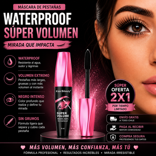 Máscara de Pestañas Waterproof Negro - Super Volume 2x1
